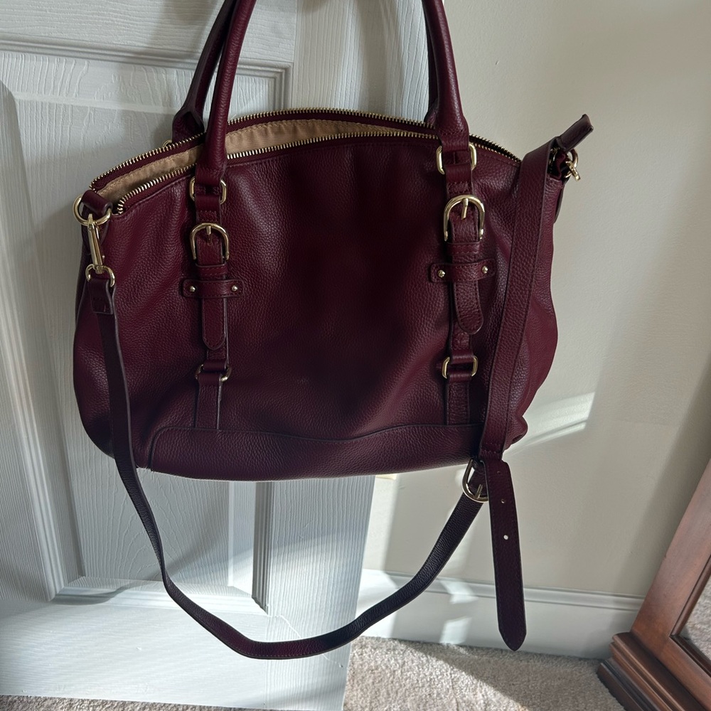 Dana Buchman Deep Red Hobo Bag with Gold Accents